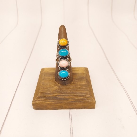 Multi-Gem stone Sterling silver ring Sz8 - Picture 1 of 10